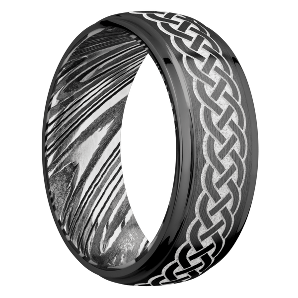 Black Zirconium Men's Ring with Damascus Steel and Cerakote Damascus Steel Men's Wedding Band