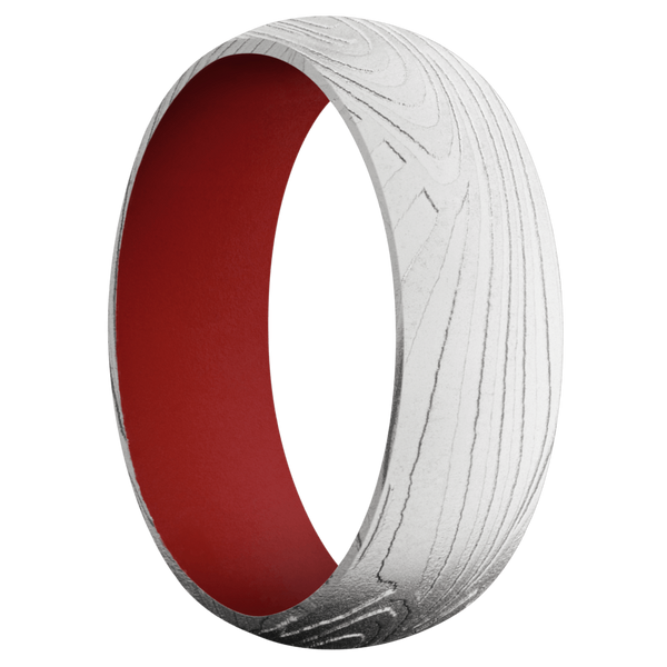 Sunset Damascus Steel Men's Ring with Cerakote Sleeve Damascus Steel Men's Wedding Band