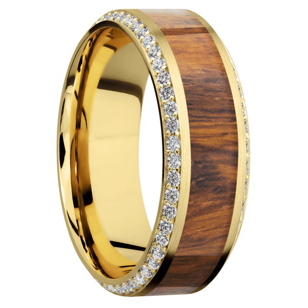 14K Yellow Gold Men's Ring with Lab Diamond and Desert Ironwood Wood Men's Wedding Band