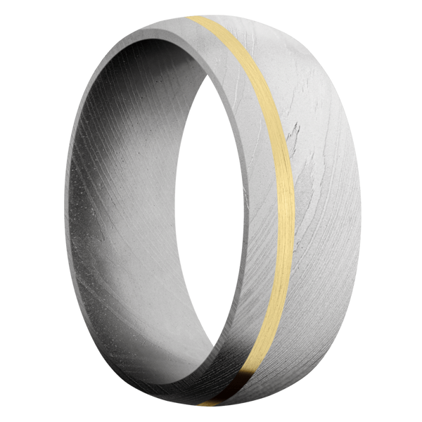 Damascus Steel Men's Ring with 14K Yellow Gold Damascus Steel Men's Wedding Band