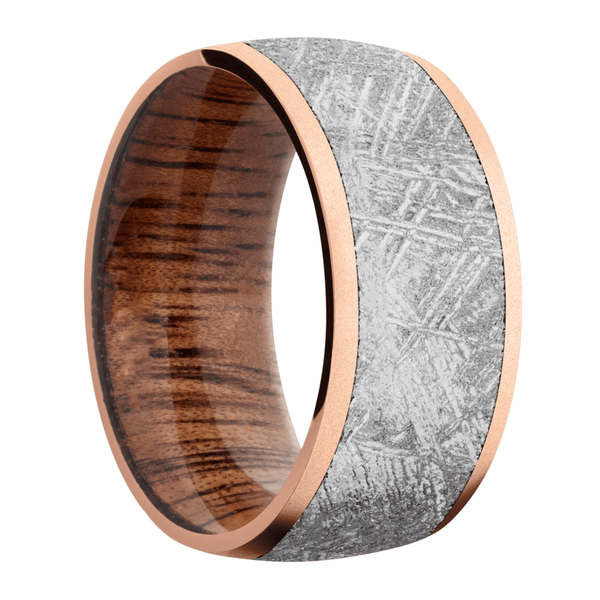 14K Rose Gold Men's Ring with Meteorite and Koa Wood Meteorite Men's Wedding Band