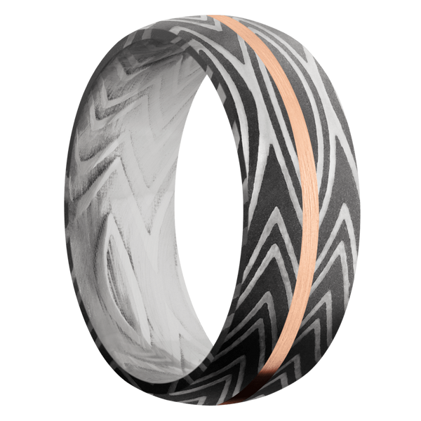 Zebra Damascus Steel Men's Ring with 14K Rose Gold Damascus Steel Men's Wedding Band