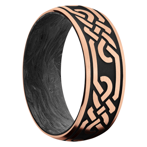 14K Rose Gold Celtic Men's Ring with Carbon Fiber Carbon Fiber Men's Wedding Band