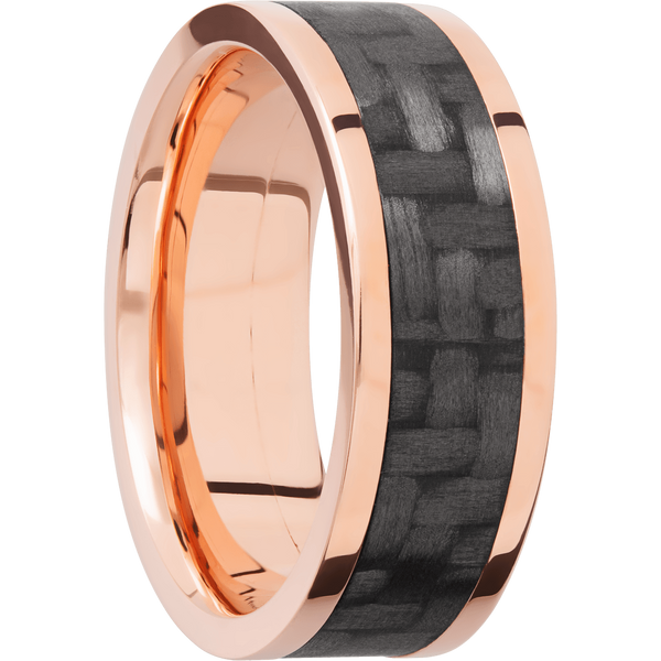 14K Rose Gold Men's Ring with Carbon Fiber 14K Gold Men's Wedding Band