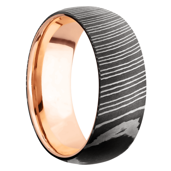 Damascus Steel Men's Ring with 14K Rose Gold Damascus Steel Men's Wedding Band