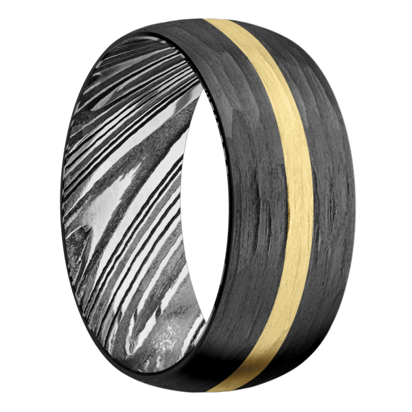 Black Zirconium Men's Ring with 14K Yellow Gold and Damascus Steel Damascus Steel Men's Wedding Band