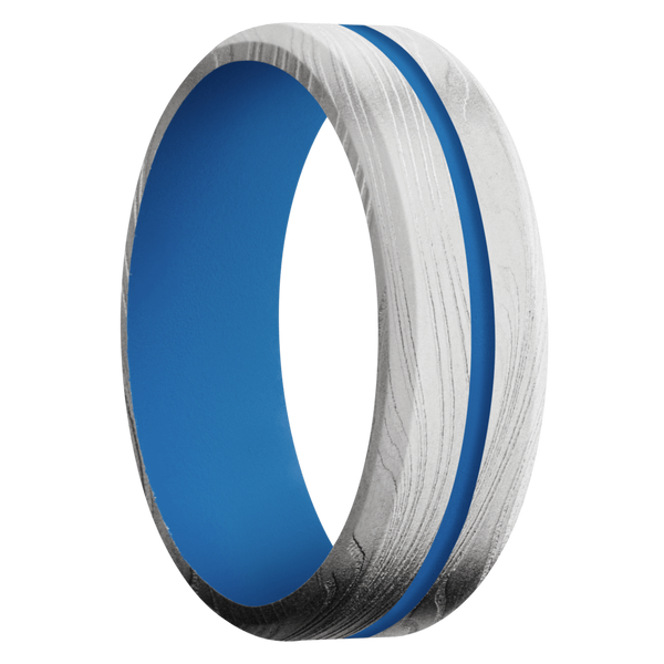 Marble Damascus Steel Men's Ring with Cerakote Damascus Steel Men's Wedding Band