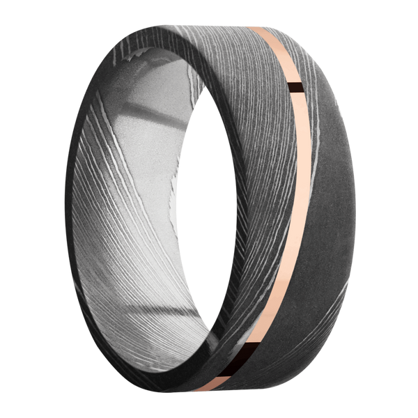 Damascus Steel Men's Ring with 14K Rose Gold Damascus Steel Men's Wedding Band