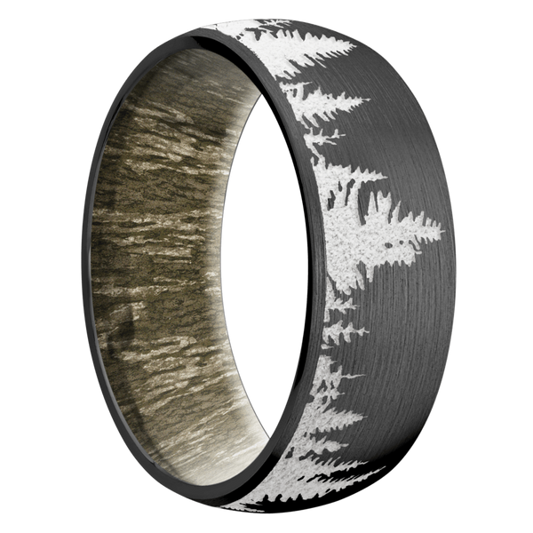 Black Zirconium Men's Ring with Spruce Tree Design and Mossy Oak Camo Black Zirconium Men's Wedding Band