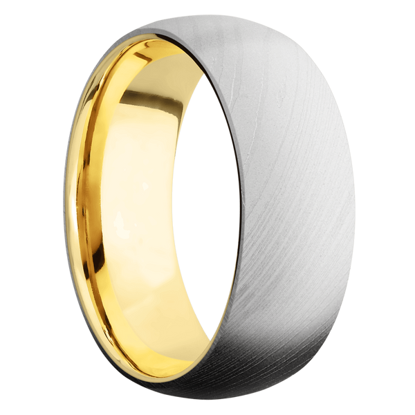 Damascus Steel Men's Ring with 14K Yellow Gold Damascus Steel Men's Wedding Band