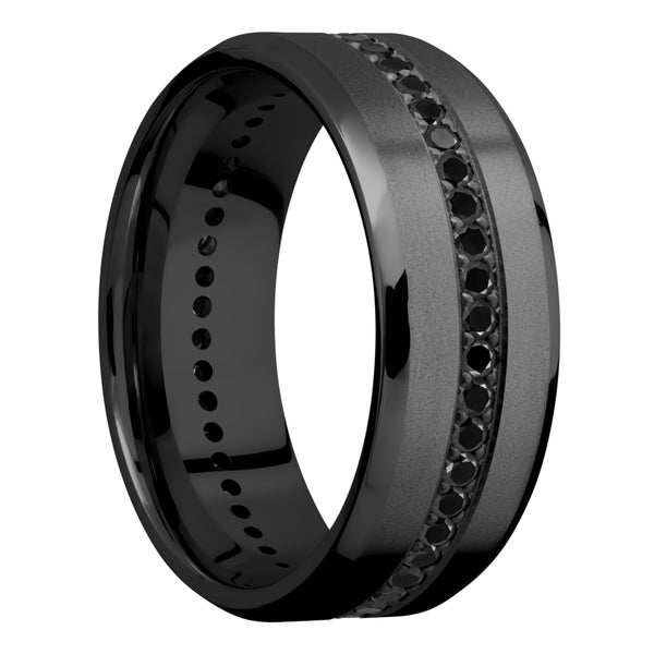 Black Zirconium Men's Ring with Black Diamond Black Zirconium Men's Wedding Band