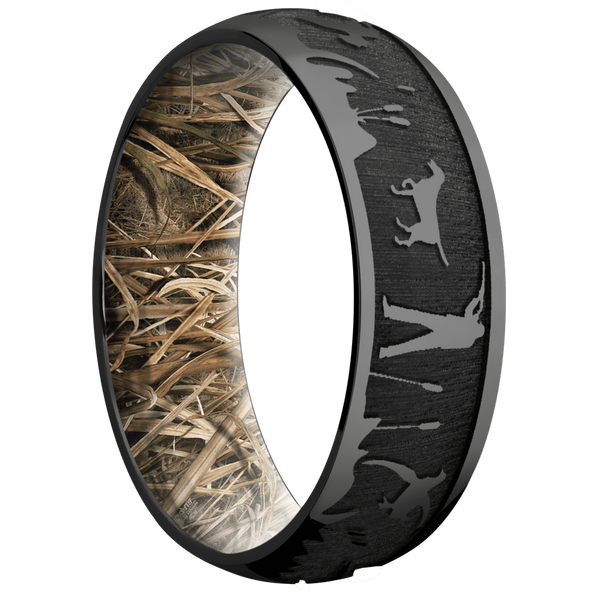 Black Zirconium Hunter Men's Ring with Mossy Oak Sleeve Black Zirconium Men's Wedding Band