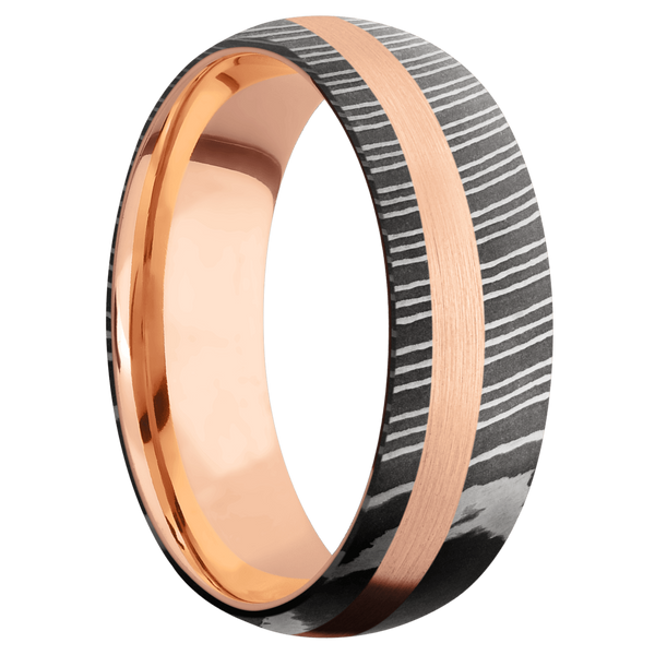 Damascus Steel Men's Ring with 14K Rose Gold Damascus Steel Men's Wedding Band