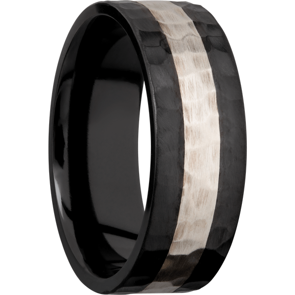 Black Zirconium Men's Ring with Palladium Silver Silver Men's Wedding Band