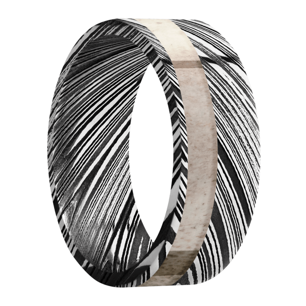 Damascus Steel Men's Ring with Antler Damascus Steel Men's Wedding Band