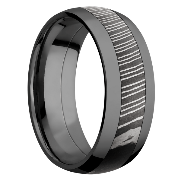 Black Zirconium Men's Ring with Damascus Steel Damascus Steel Men's Wedding Band