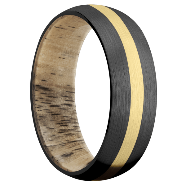 Black Zirconium Men's Ring with 14K Yellow Gold and Spalted Tamarind 14K Gold Men's Wedding Band