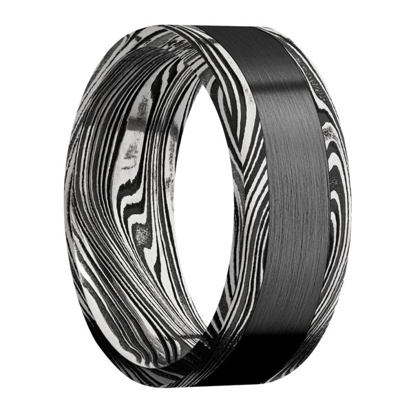 Marble Damascus Steel Men's Ring with Black Zirconium Damascus Steel Men's Wedding Band