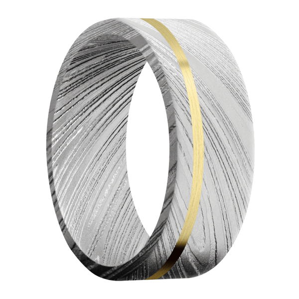 Damascus Steel Men's Ring with 14K Yellow Gold Damascus Steel Men's Wedding Band