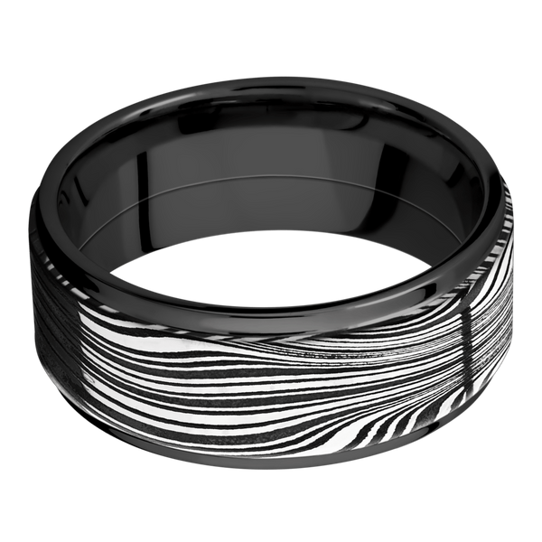 Black Zirconium Men's Ring with Damascus Steel Black Zirconium Men's Wedding Band
