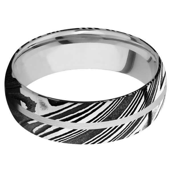 Damascus Steel Men's Ring with 14K White Gold Damascus Steel Men's Wedding Band