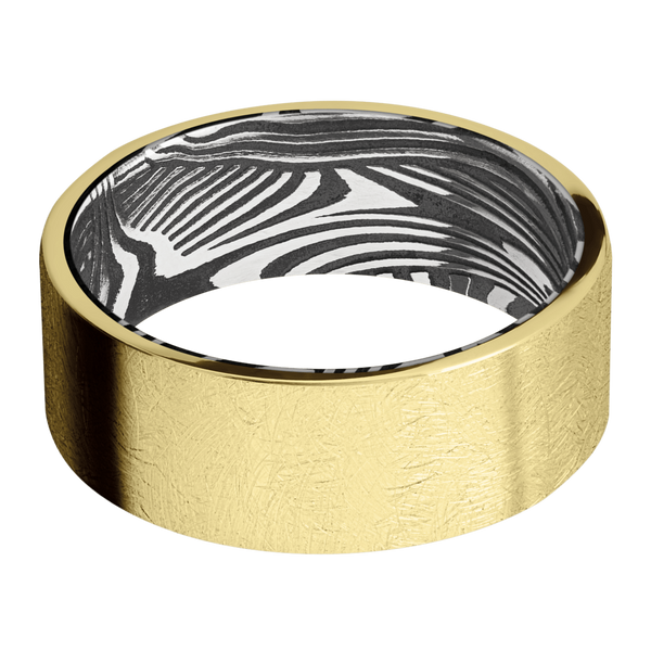 14K Yellow Gold Men's Ring with Damascus Steel Damascus Steel Men's Wedding Band