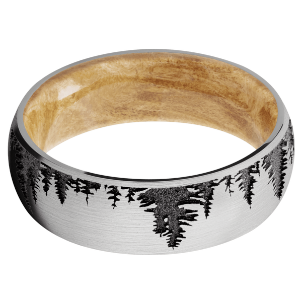 Cobalt Chrome Men's Ring with Spruce Tree Design and Boxelder Burl Tree Designs Men's Wedding Band