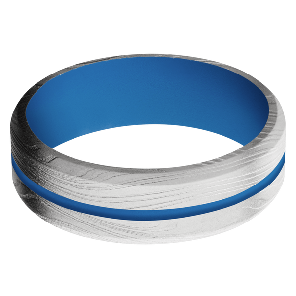 Marble Damascus Steel Men's Ring with Cerakote Damascus Steel Men's Wedding Band