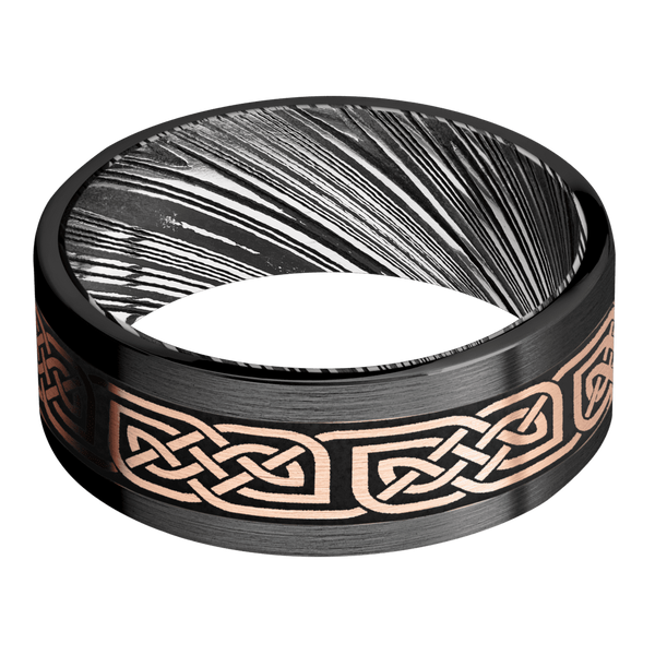 Black Zirconium Celtic Men's Ring with 14K Rose Gold and Damascus Steel 14K Gold Men's Wedding Band