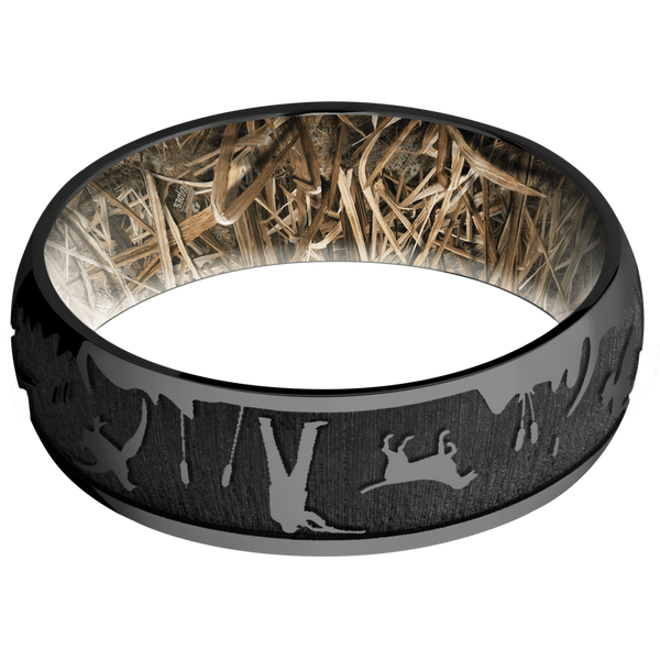 Black Zirconium Hunter Men's Ring with Mossy Oak Sleeve Black Zirconium Men's Wedding Band