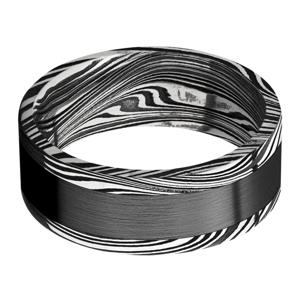 Marble Damascus Steel Men's Ring with Black Zirconium Damascus Steel Men's Wedding Band