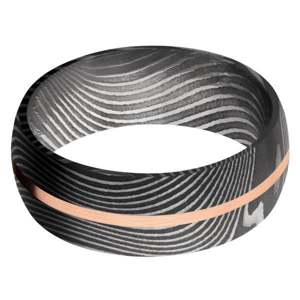 Flattwist Damascus Steel Men's Ring with 14K Rose Gold Damascus Steel Men's Wedding Band