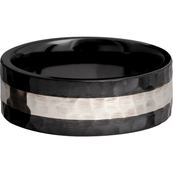 Black Zirconium Men's Ring with Palladium Silver Silver Men's Wedding Band