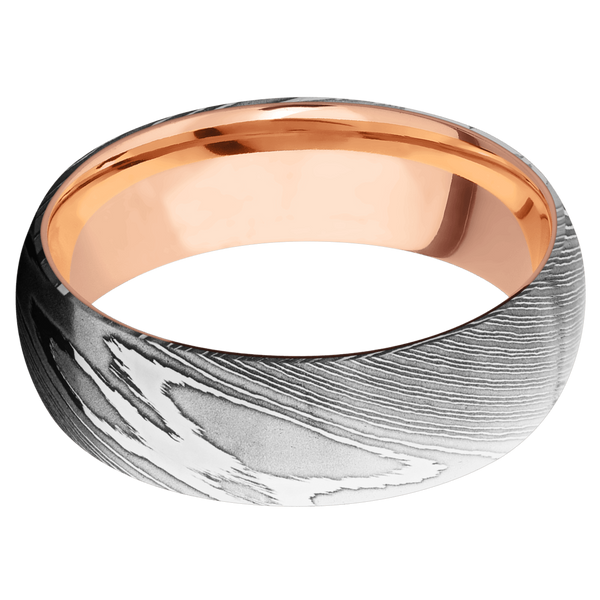 Damascus Steel Men's Ring with 14K Rose Gold Damascus Steel Men's Wedding Band