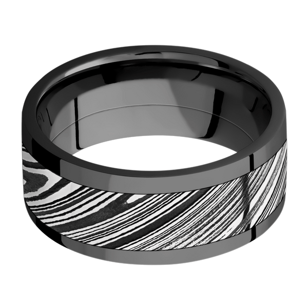 Black Zirconium Men's Ring with Damascus Steel Black Zirconium Men's Wedding Band