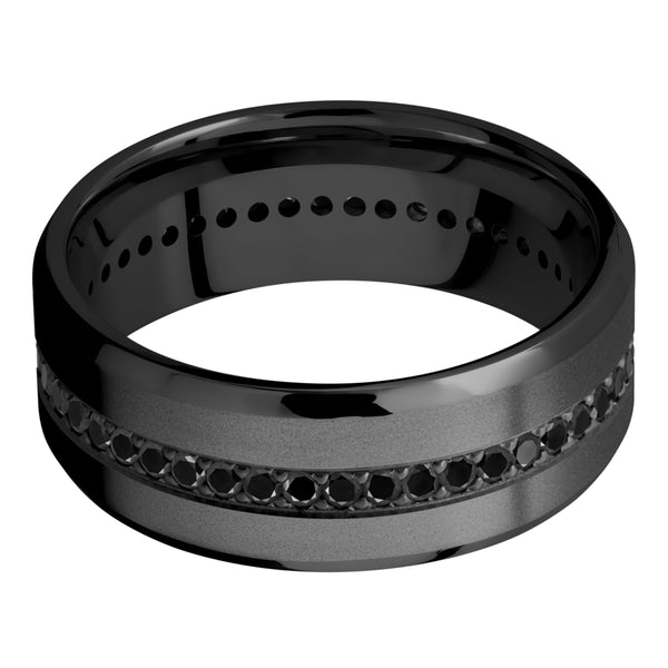 Black Zirconium Men's Ring with Black Diamond Black Zirconium Men's Wedding Band