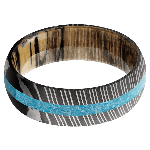 Damascus Steel Men's Ring with Turquoise and Spalted Tamarind Damascus Steel Men's Wedding Band