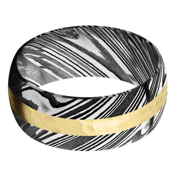 Damascus Steel Men's Ring with 14K Yellow Gold Damascus Steel Men's Wedding Band