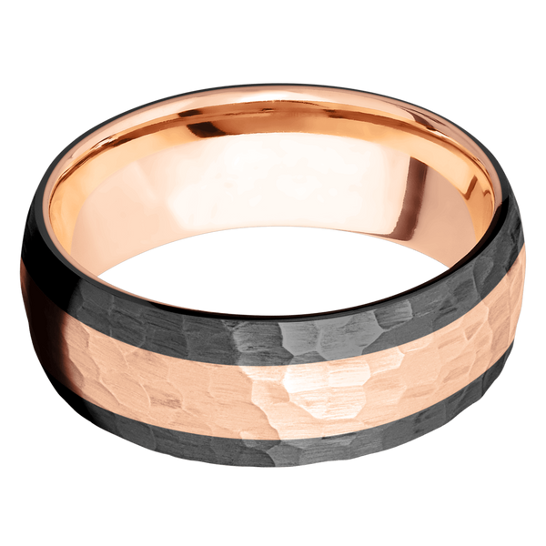 Black Zirconium Men's Ring with 14K Rose Gold 14K Gold Men's Wedding Band