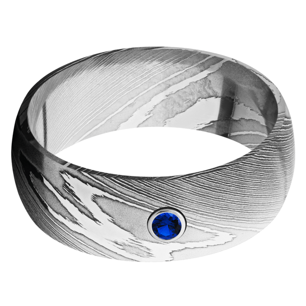 Damascus Steel Men's Ring with Sapphire Damascus Steel Men's Wedding Band