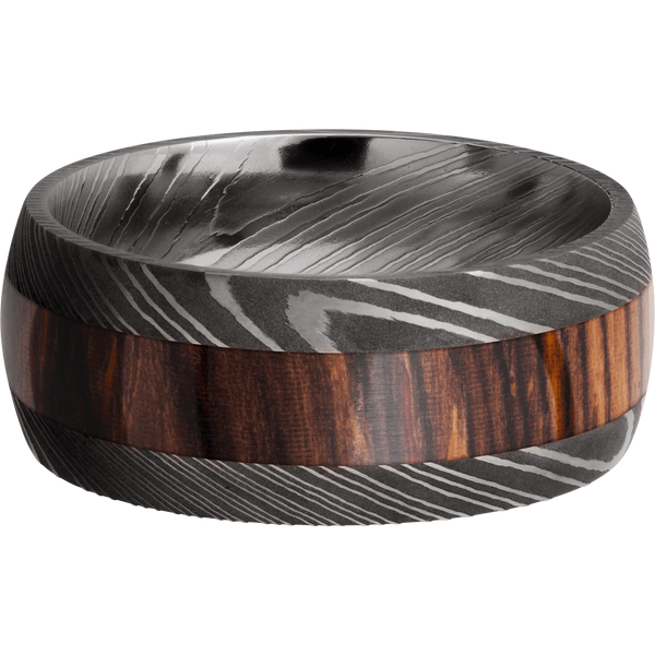 Damascus Steel Men's Ring with Cocobolo Damascus Steel Men's Wedding Band