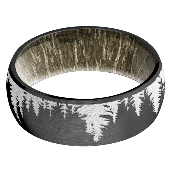 Black Zirconium Men's Ring with Spruce Tree Design and Mossy Oak Camo Black Zirconium Men's Wedding Band