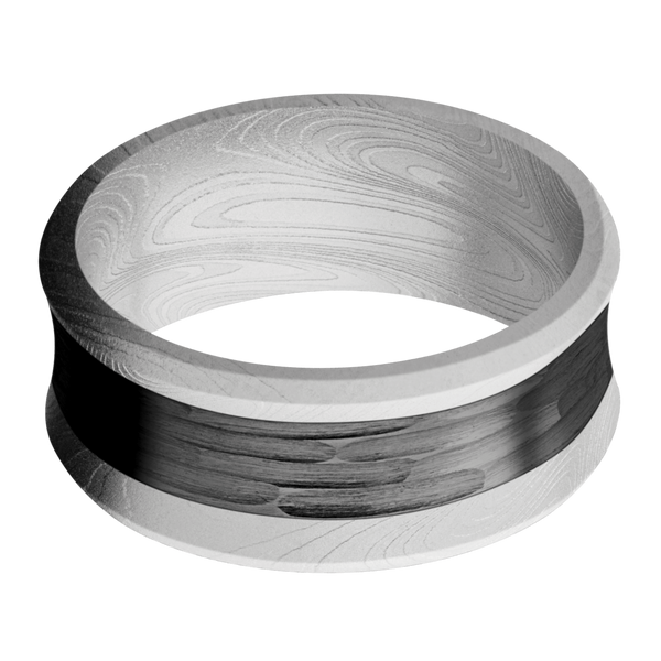 Marble Damascus Steel Men's Ring with Black Zirconium Damascus Steel Men's Wedding Band