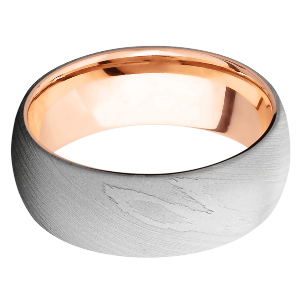Damascus Steel Men's Ring with 14K Rose Gold Damascus Steel Men's Wedding Band