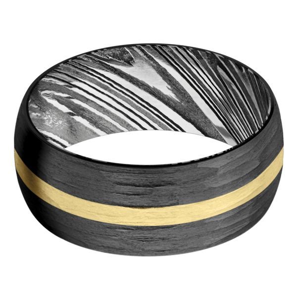 Black Zirconium Men's Ring with 14K Yellow Gold and Damascus Steel Damascus Steel Men's Wedding Band