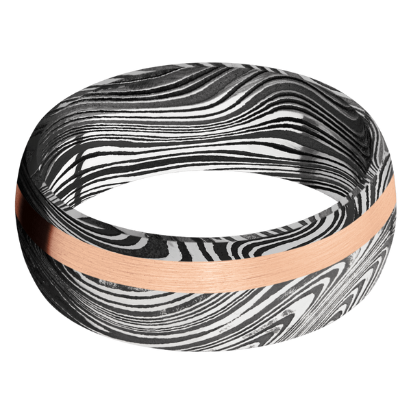 Marble Damascus Steel Men's Ring with 14K Rose Gold Damascus Steel Men's Wedding Band