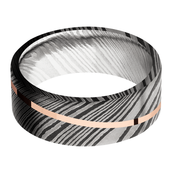 Damascus Steel Men's Ring with 14K Rose Gold Damascus Steel Men's Wedding Band