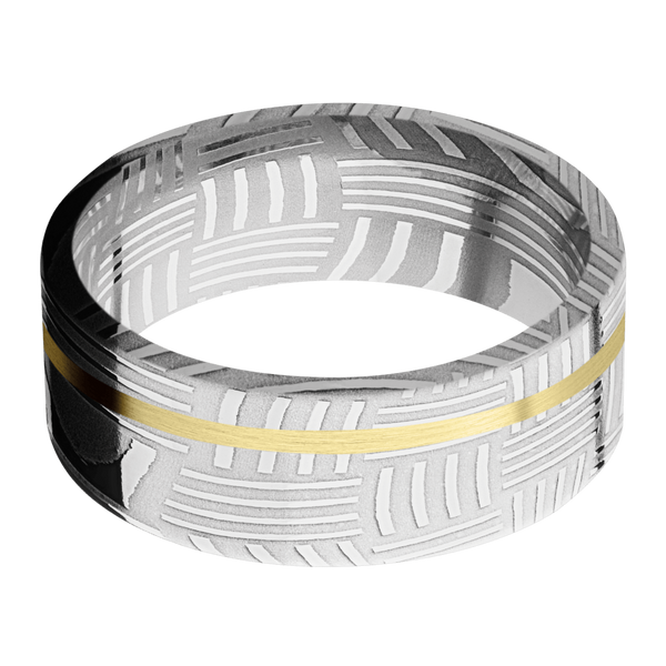 Basketweave Damascus Steel Men's Ring with 14K Yellow Gold Damascus Steel Men's Wedding Band