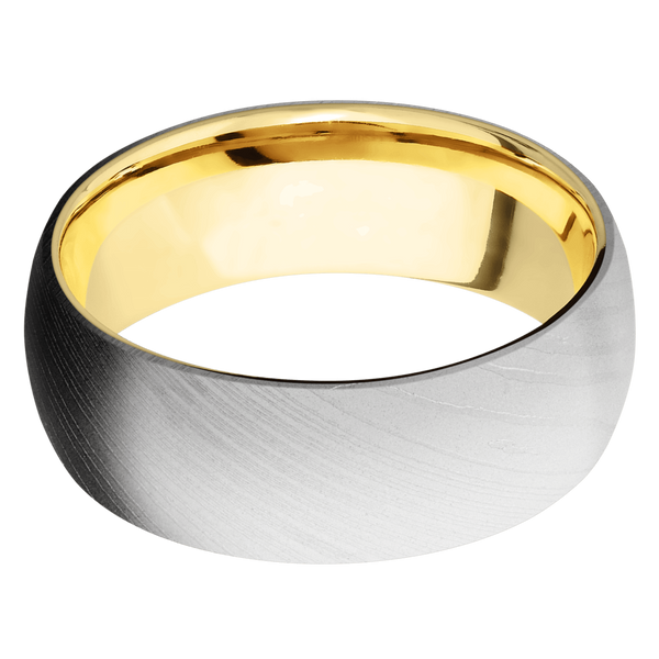 Damascus Steel Men's Ring with 14K Yellow Gold Damascus Steel Men's Wedding Band