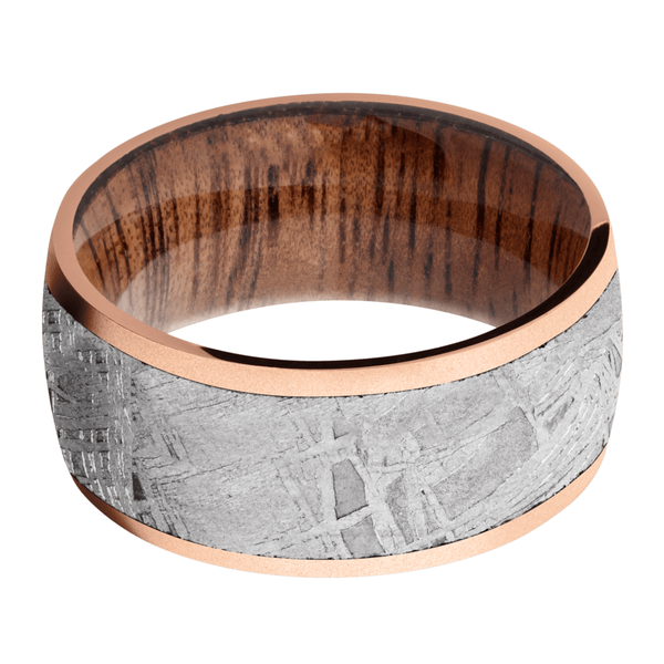 14K Rose Gold Men's Ring with Meteorite and Koa Wood Meteorite Men's Wedding Band
